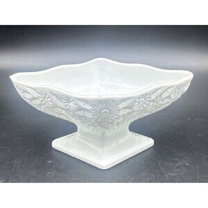 VTG Indiana Milk Glass Pineapple & Floral 3"x6" Diamond Compote Candy Trinket